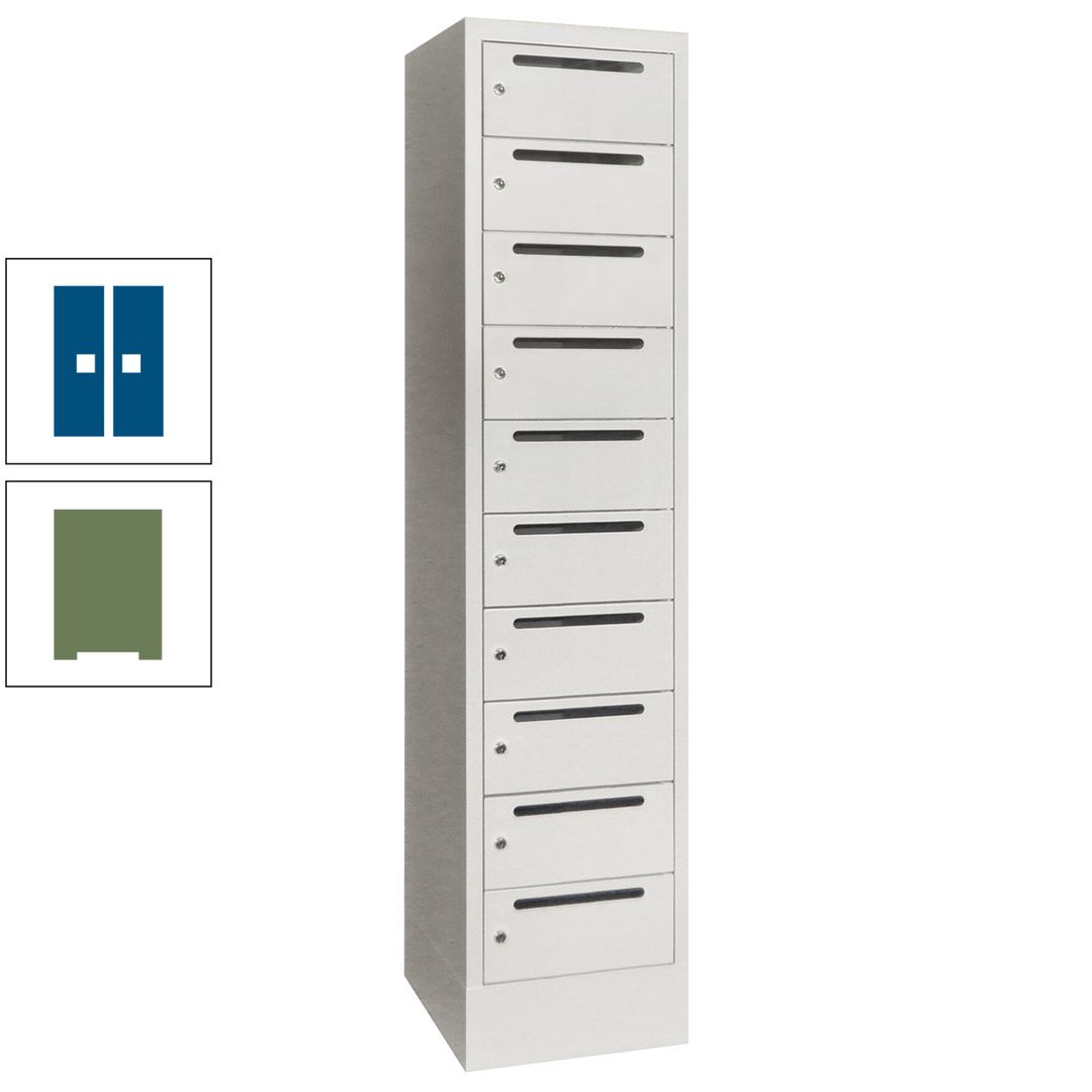 Postverteilerschrank, Schließfachschrank, 1 Abteil a 400 mm, 10 Fächer, 1.850 x 400 x 500 mm (HxBxT), Korpus anthrazitgrau, Front anthrazitgrau