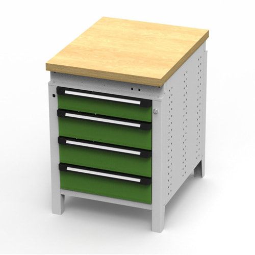OTTOKIND Werkbank - Arbeitsplatte bündig - 850 x 605 x 750 mm (HxBxT) - 4 Schubladen - lichtgrau