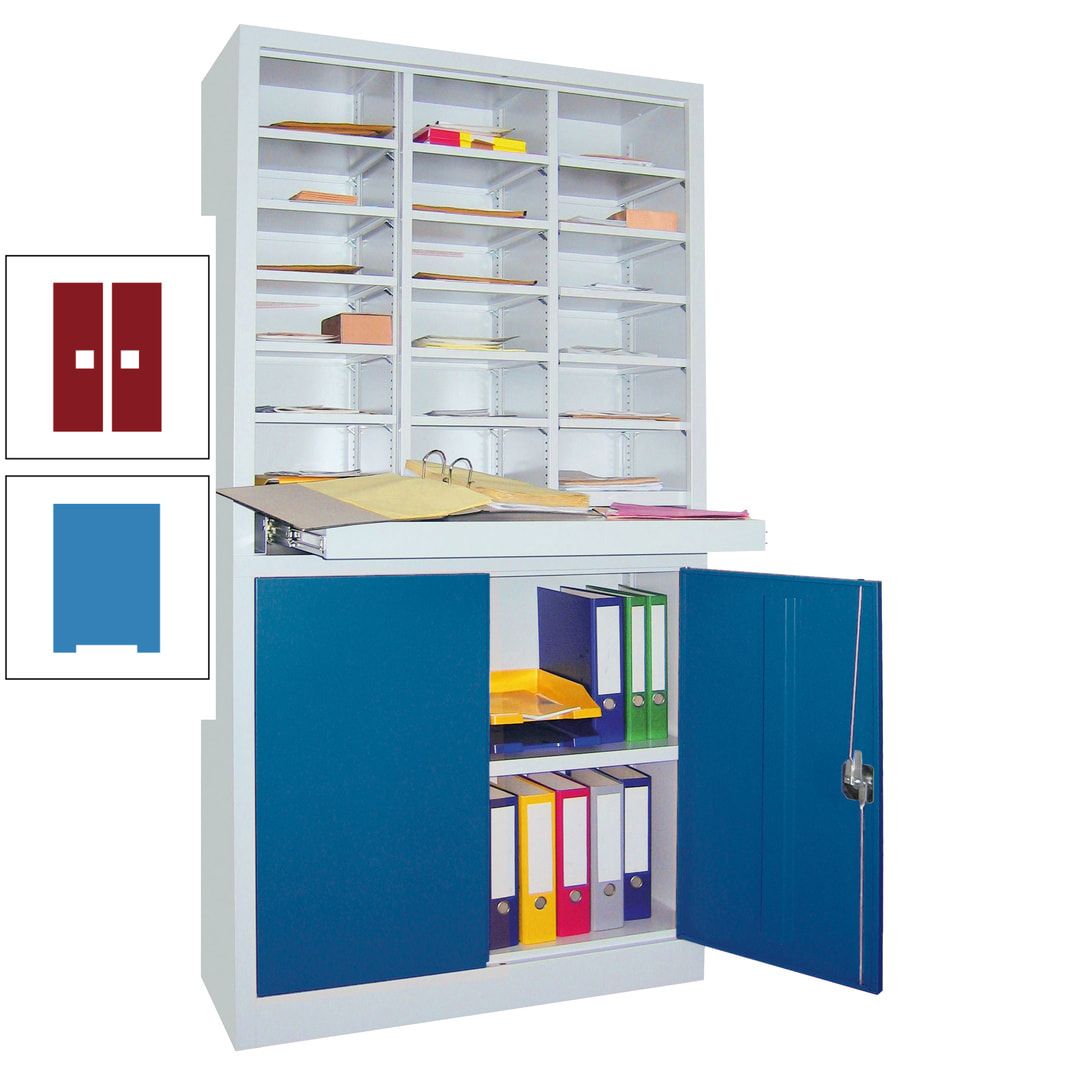Aktenschrank - Büroschrank mit Sortierstation - 18 Fächer Ordnungsregal - Ausziehboden - 1.950 x 1.000 x 400 mm (HxBxT) - anthrazitgrau
