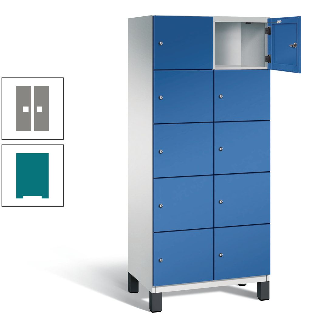 Fächerschrank, Stahlschrank, 10 Fächer, Türöffnungsbegrenzer, Füße, 1.980 x 800 x 525 mm (HxBxT), Korpus anthrazitgrau, Front anthrazitgrau