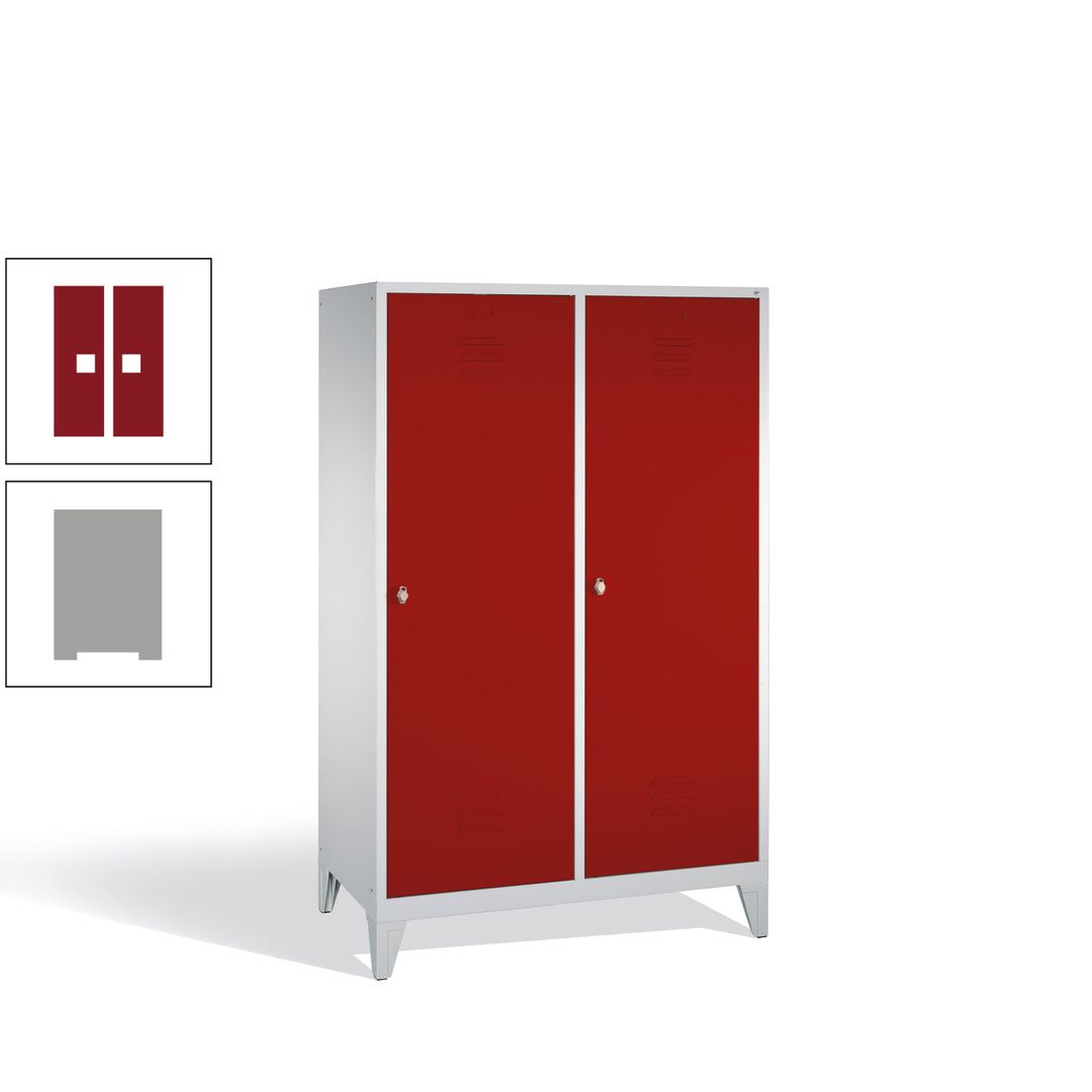 Doppel-Spind mit 2 Großtüren, Garderobenschrank mit Füßen, 4 Abteile a 300 mm, Korpus anthrazitgrau, Tür anthrazitgrau, 1.850 x 1.190 x 500 mm (HxBxT)