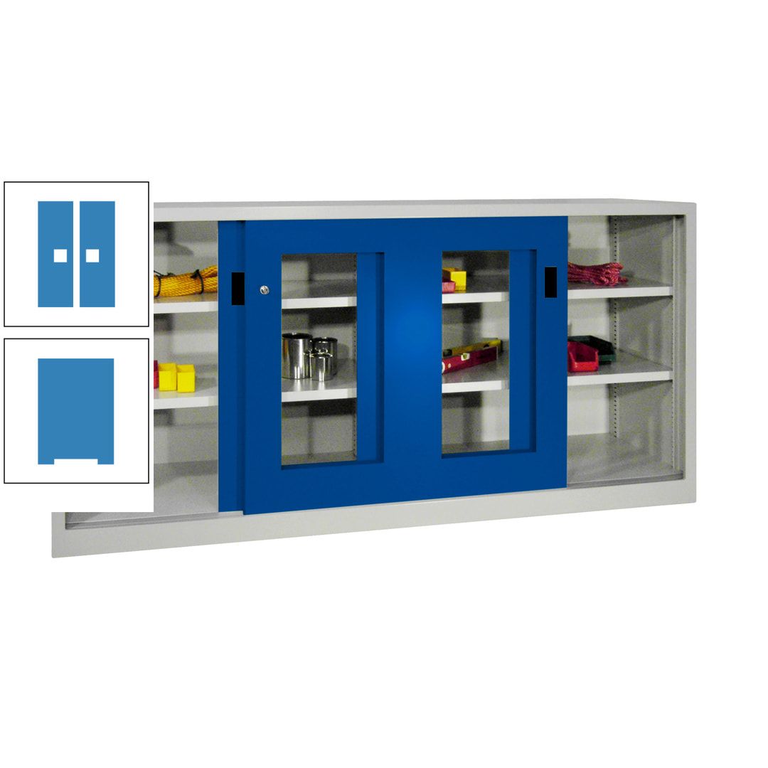 Schiebetürenschrank - Sichtfenstertüren - 1.000x2.000x400 mm (HxBxT) - 4 Böden, gepulvert - Zylinderschloss - anthrazitgrau