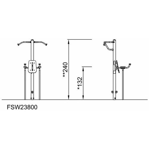 Leg Lift /Pull-Up Station, Stahlrohr, feuerverzinkt, rutschfest, Klimmzugstange, Infoschild, Fitness-App, Maße: 2.400 x 1.100 x 1.170 mm (HxBxT), grau