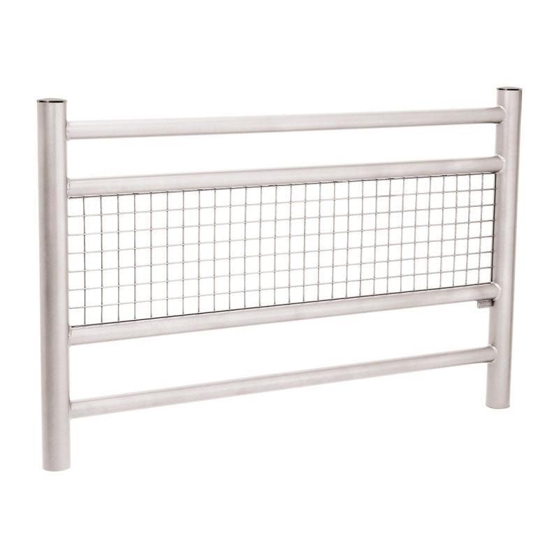 Geländer 2 Stahlrohre und Gitter - 1.000 x 1.572 mm - Pfosten mit Edelstahlkopf - Farbe enzianblau - Außengeländer Systemgeländer