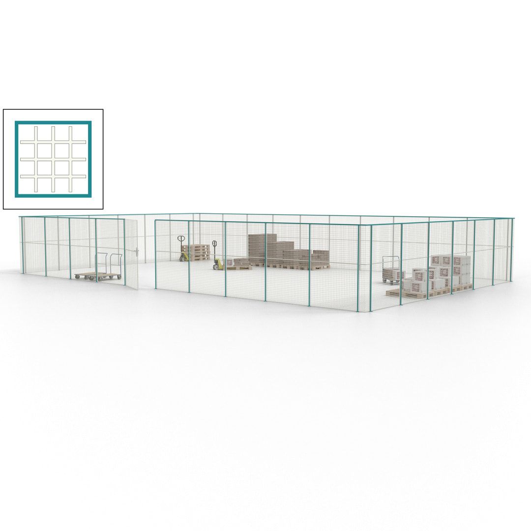 Maschinen Schutzgitter - Hallentrennwand - Sicherheitszaun - Tür - 48 m - 2.200 x 15.400 x 9.400 mm (HxBxT) - enzianblau