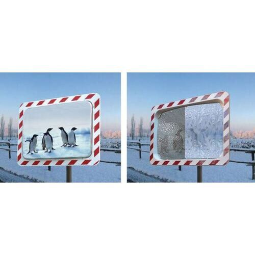 Verkehrsspiegel, Beobachtungsspiegel, Anti-Frost/Anti-Beschlag Funktion, rechteckig, Blickfangrand, Edelstahl Spiegelfläche, 600 x 800 mm (HxB)