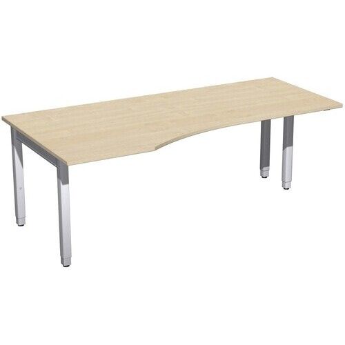 Eckschreibtisch, Ecke links, Füße einseitig verkürzt, 4-Fuß Quadrat Pro, höhenverstellbar, 680-800 x 1.600x 1.000 mm (HxBxT), Dekor Ahorn