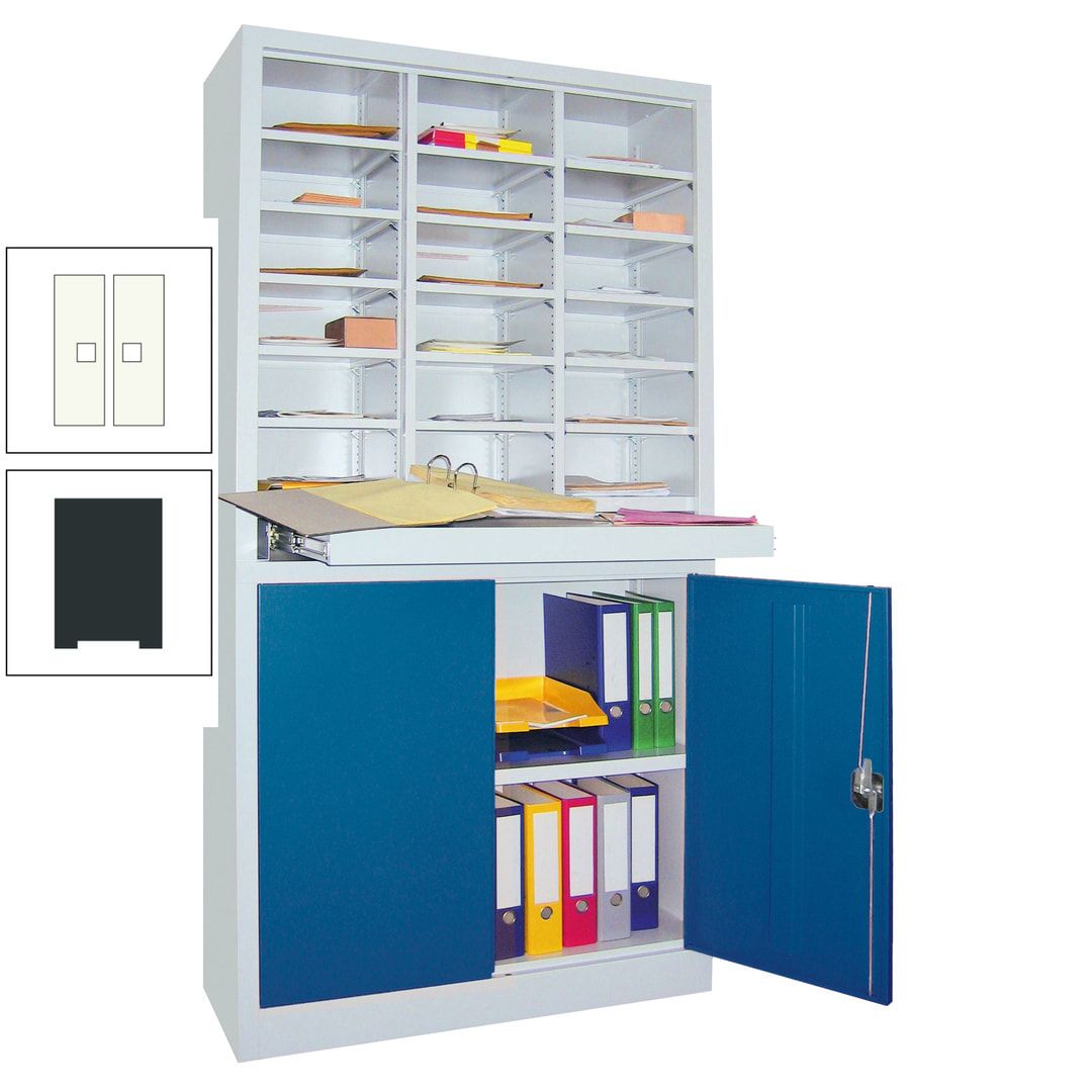 Aktenschrank - Büroschrank mit Sortierstation - 18 Fächer Ordnungsregal - Ausziehboden - 1.950 x 1.000 x 400 mm (HxBxT) - anthrazitgrau