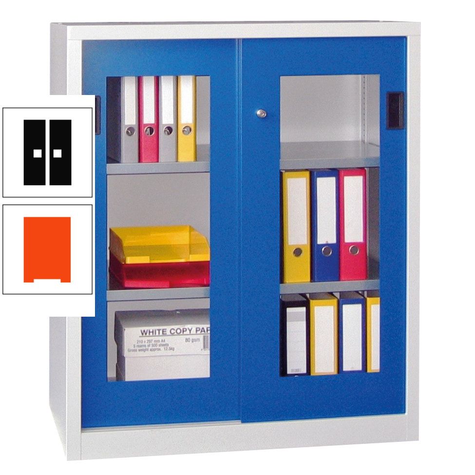 Schiebetürenschrank - Sichtfenstertüren - 1.000x1.000x400 mm (HxBxT) - 2 Böden, gepulvert - Zylinderschloss - anthrazitgrau
