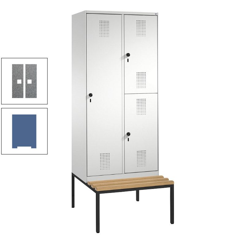 Garderobenschrank, Spind ein- und doppelstöckig Sitzbank, 2 Abteile, 3 Fächer, 2.090 x 800 x 500 mm (HxBxT), Front anthrazitgrau, Korpus anthrazitgrau