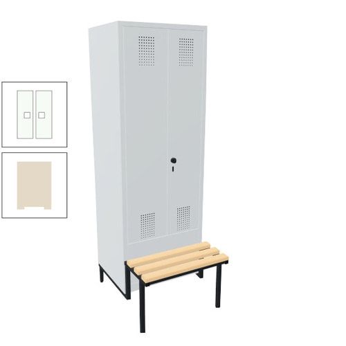 Doppel-Spind, Garderobenschrank, Buche Sitzbank integriert, 2 Abteile a 400 mm, Korpus anthrazitgrau, Tür anthrazitgrau, 1.850 x 800 x 815 mm (HxBxT)