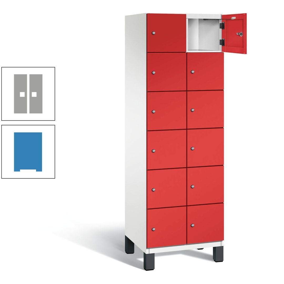 Fächerschrank, Stahlschrank, 12 Fächer, Türöffnungsbegrenzer, Füße, 1.980 x 600 x 525 mm (HxBxT), Korpus anthrazitgrau, Front anthrazitgrau