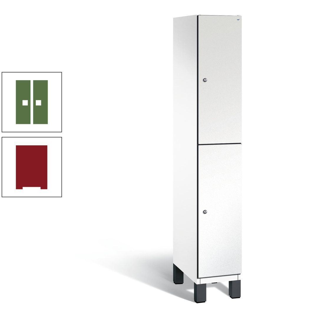 Fächerschrank, Stahlschrank, doppelstöckig, 2 Fächer, Füße, Korpus anthrazitgrau, Tür anthrazitgrau, 1.980 x 300 x 525 mm (HxBxT)