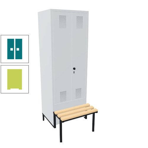 Doppel-Spind, Garderobenschrank, Buche Sitzbank integriert, 2 Abteile a 400 mm, Korpus anthrazitgrau, Tür anthrazitgrau, 1.850 x 800 x 815 mm (HxBxT)