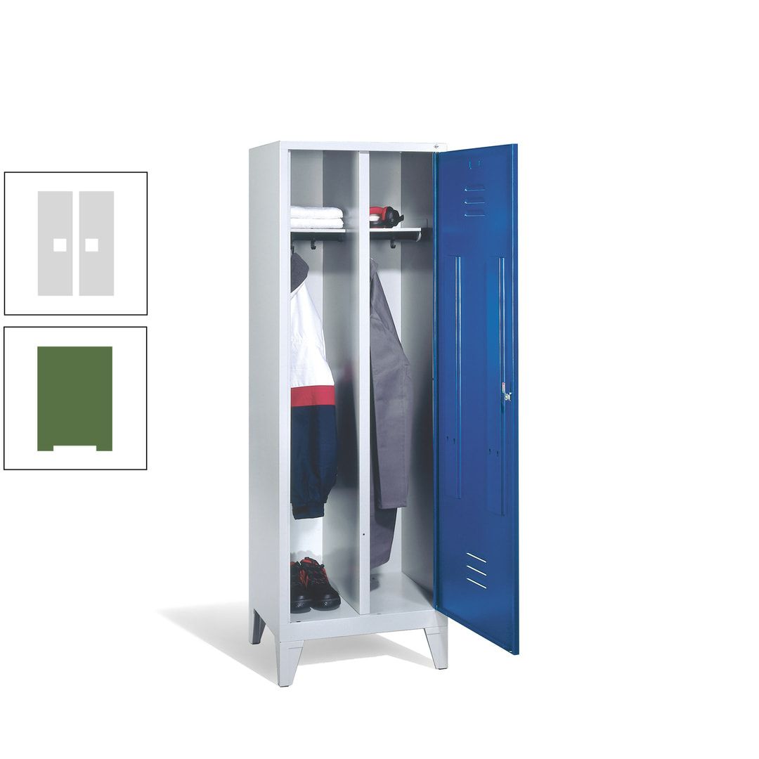 Doppel-Spind mit Großtür, Garderobenschrank mit Füßen, 2 Abteile a 300 mm, Korpus anthrazitgrau, Tür anthrazitgrau, 1.850 x 610 x 500 mm (HxBxT)
