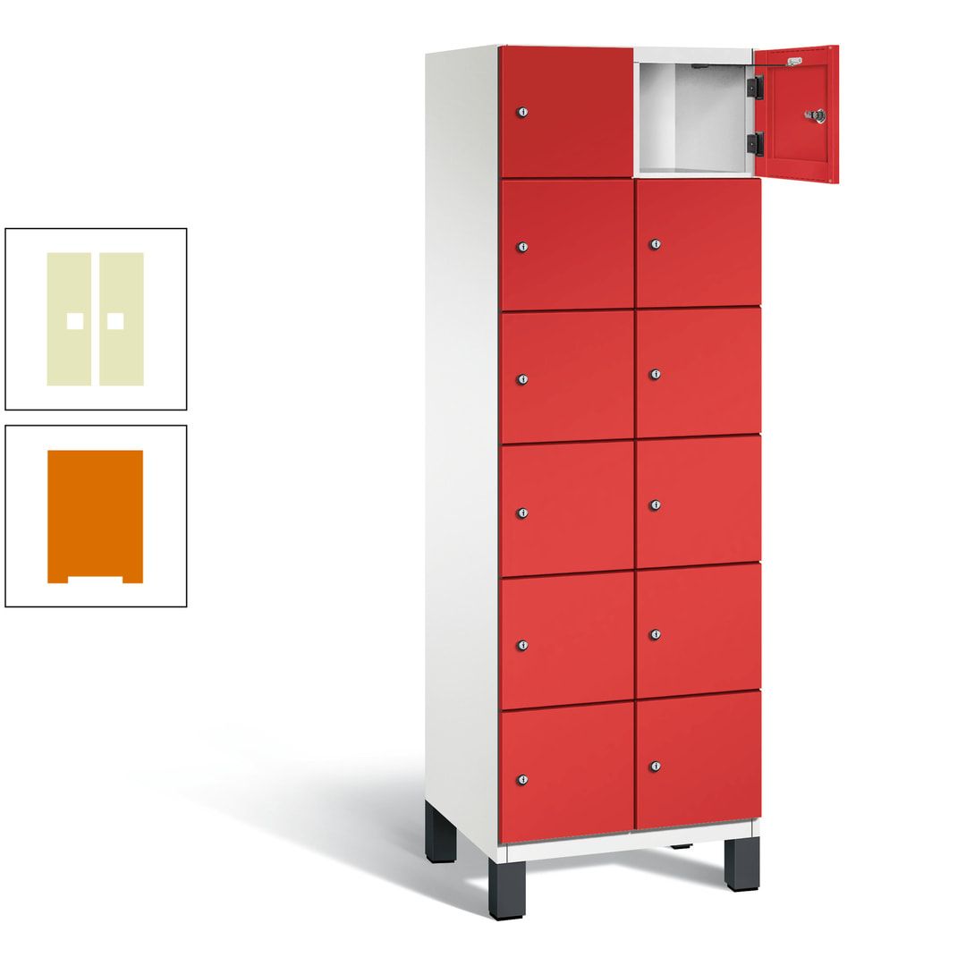Fächerschrank, Stahlschrank, 12 Fächer, Türöffnungsbegrenzer, Füße, 1.980 x 600 x 525 mm (HxBxT), Korpus anthrazitgrau, Front anthrazitgrau