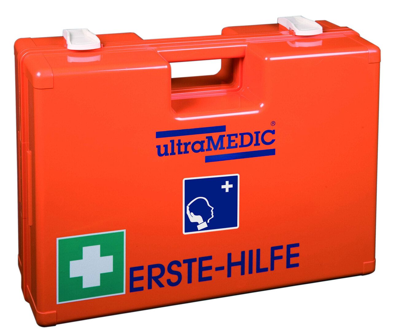 ultraMEDIC Erste-Hilfe-Koffer, Verbandkasten, Baustelle, mit Füllsortiment, nach DIN 13157, Augenspülung, 300 x 430 x 145 mm (HxBxT), ABS, orange