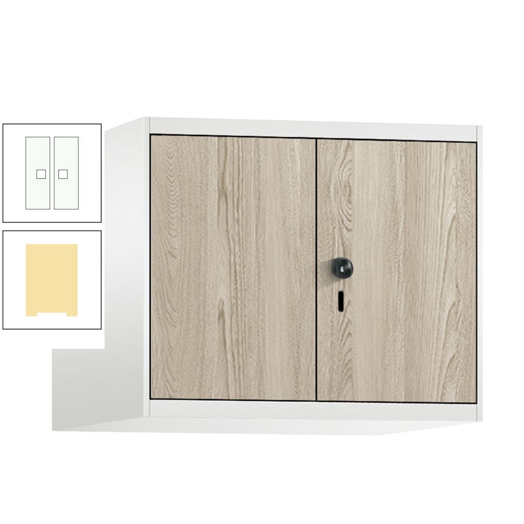 Aufsatzschrank, Schrankaufsatz, Türen paarweise, 2 Fächer a 300 mm, Farbe Pastellgelb, Tür anthrazitgrau , 500 x 600 x 500 mm (HxBxT)