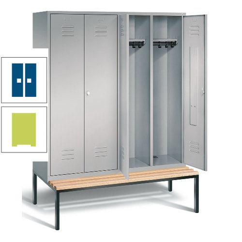 Doppel-Spindschrank, Buche Sitzbank untergebaut, 4 Abteile a 400 mm, Korpus lichtgrau, Tür anthrazitgrau, 2.090 x 1.590 x 815 mm (HxBxT)