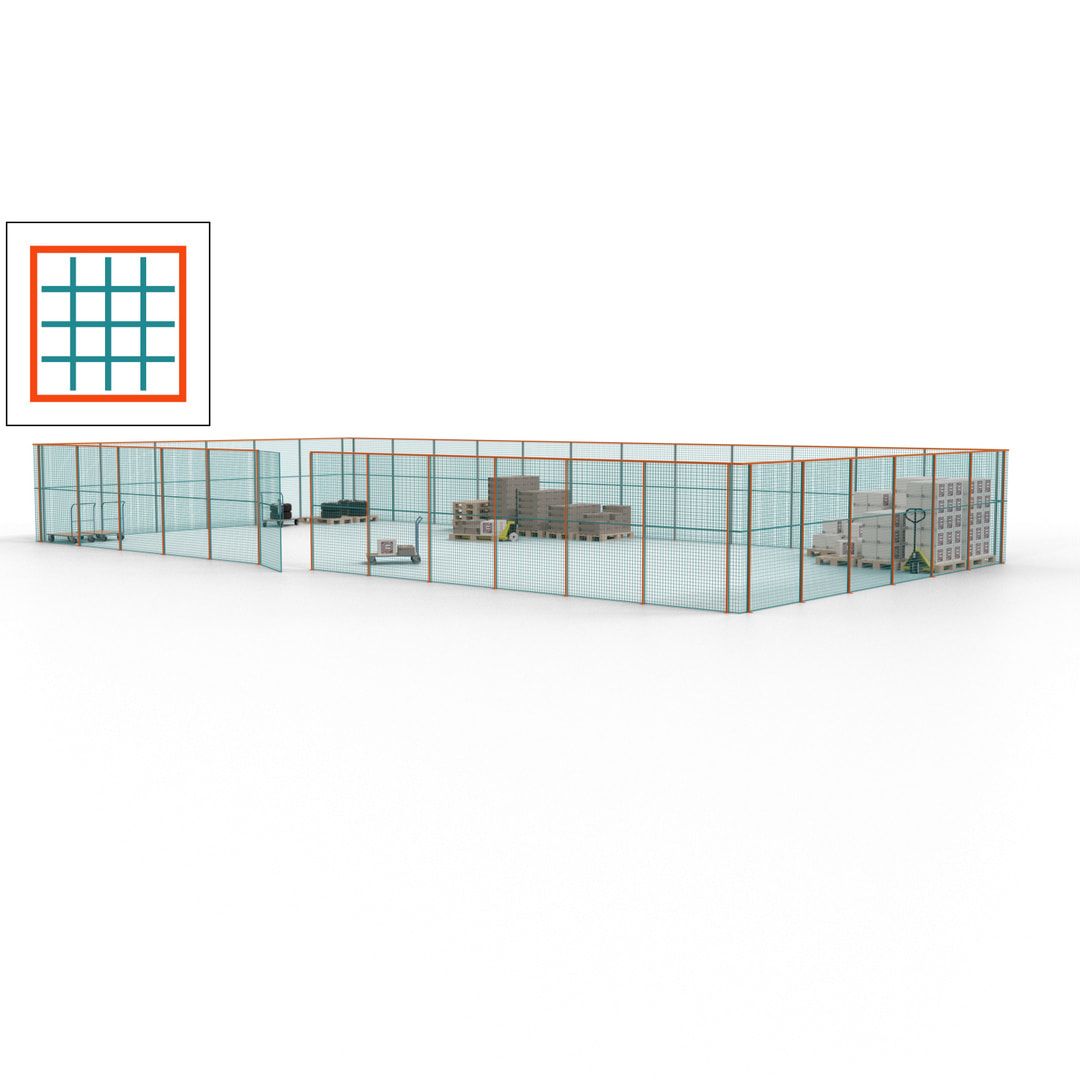 Maschinen Schutzgitter - Hallentrennwand - Sicherheitszaun - Tür - 54 m - 2.200 x 18.400 x 9.400 mm (HxBxT) - enzianblau