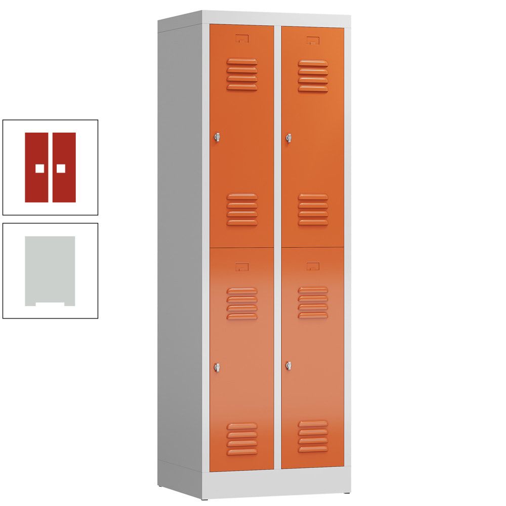 Garderobenschrank, Doppelstockspind, 2 Abteil, 4 Fächer, 1.800 x 590 x 500 mm (HxBxT), Stahl, Drehriegel, Korpus: lichtgrau, Front: anthrazitgrau