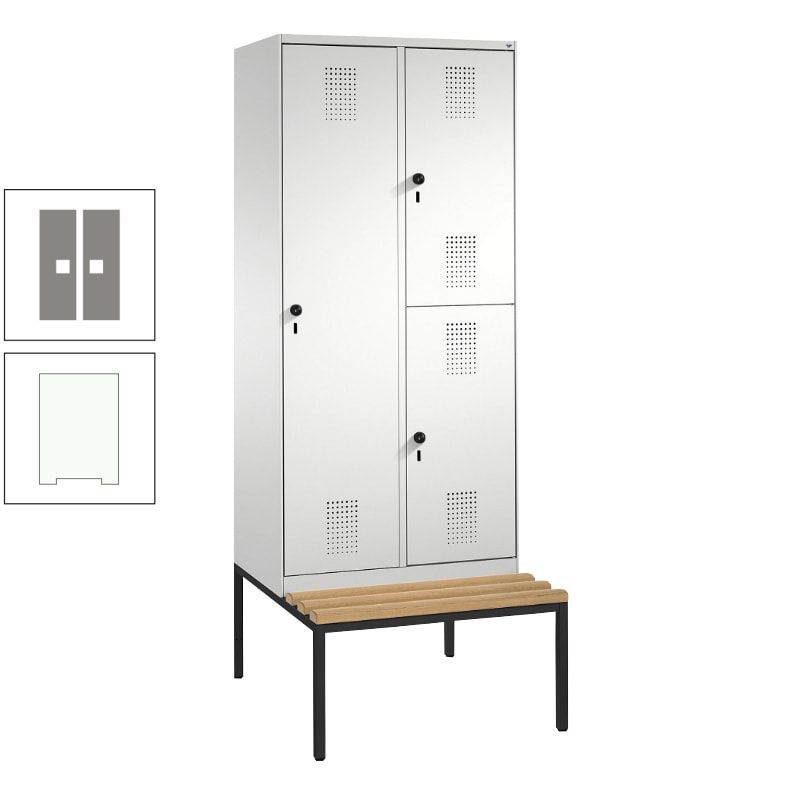 Garderobenschrank, Spind ein- und doppelstöckig Sitzbank, 2 Abteile, 3 Fächer, 2.090 x 800 x 500 mm (HxBxT), Front anthrazitgrau, Korpus anthrazitgrau