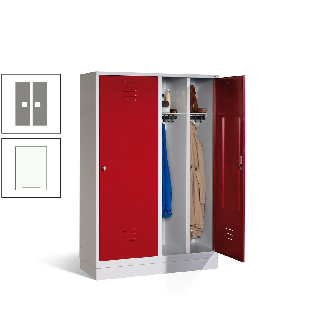 Doppel-Spind mit Großtüren, Garderobenschrank mit Sockel, 4 Abteile a 300 mm, Korpus anthrazitgrau, Tür anthrazitgrau, 1.800 x 1.190 x 500 mm (HxBxT)