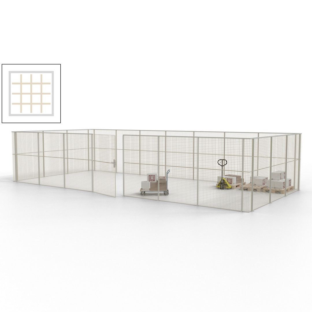 Hallentrennwand - Flügeltür, Gitter - 19 Gitterwände - 2.200 x 10.900 x 4.900 mm (HxBxT) - Perlweiß/reinorange