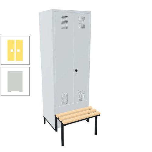 Doppel-Spind, Garderobenschrank, Buche Sitzbank integriert, 2 Abteile a 400 mm, Korpus anthrazitgrau, Tür anthrazitgrau, 1.850 x 800 x 815 mm (HxBxT)