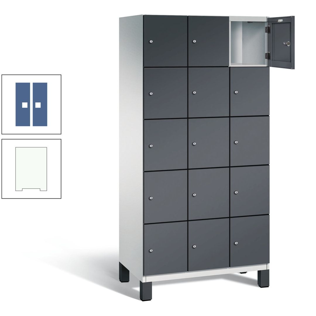 Fächerschrank, Stahlschrank, 15 Fächer, Türöffnungsbegrenzer, Füße, 1.980 x 900 x 525 mm (HxBxT), Korpus anthrazitgrau, Front anthrazitgrau