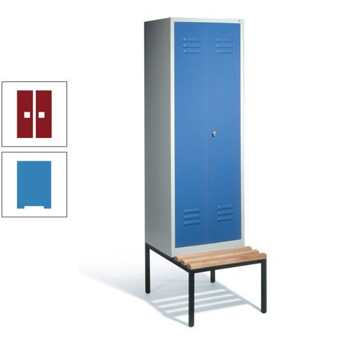 Doppel-Spindschrank, Buche Sitzbank untergebaut, 2 Abteile a 300 mm, Korpus lichtgrau, Tür anthrazitgrau, 2.090 x 610 x 815 mm (HxBxT)