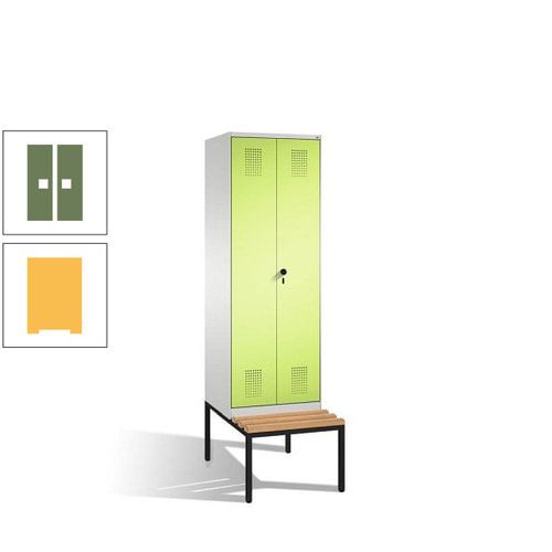 Doppel-Spind, Garderobenschrank, Buche Sitzbank untergebaut, 2 Abteile a 300 mm, Korpus anthrazitgrau, Tür anthrazitgrau, 2.090 x 600 x 815 mm (HxBxT)
