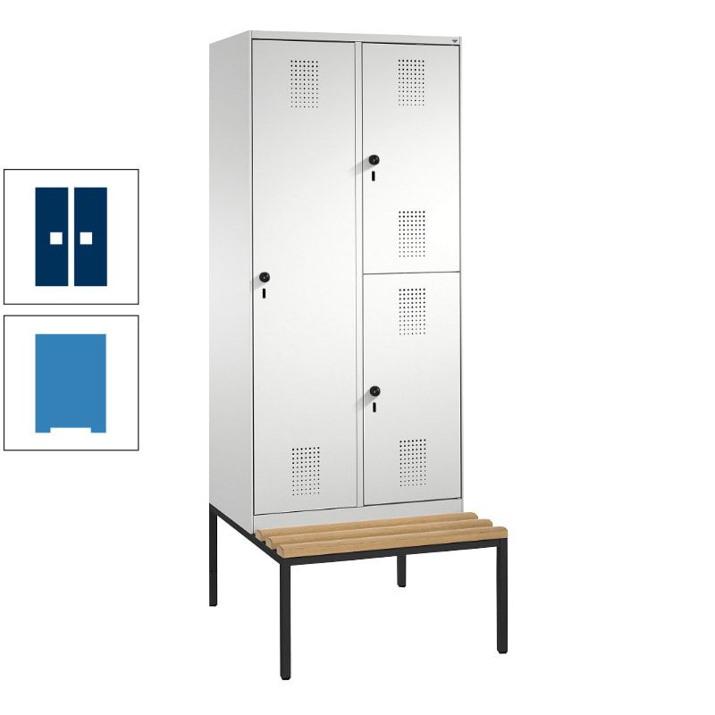 Garderobenschrank, Spind ein- und doppelstöckig Sitzbank, 2 Abteile, 3 Fächer, 2.090 x 800 x 500 mm (HxBxT), Front anthrazitgrau, Korpus anthrazitgrau