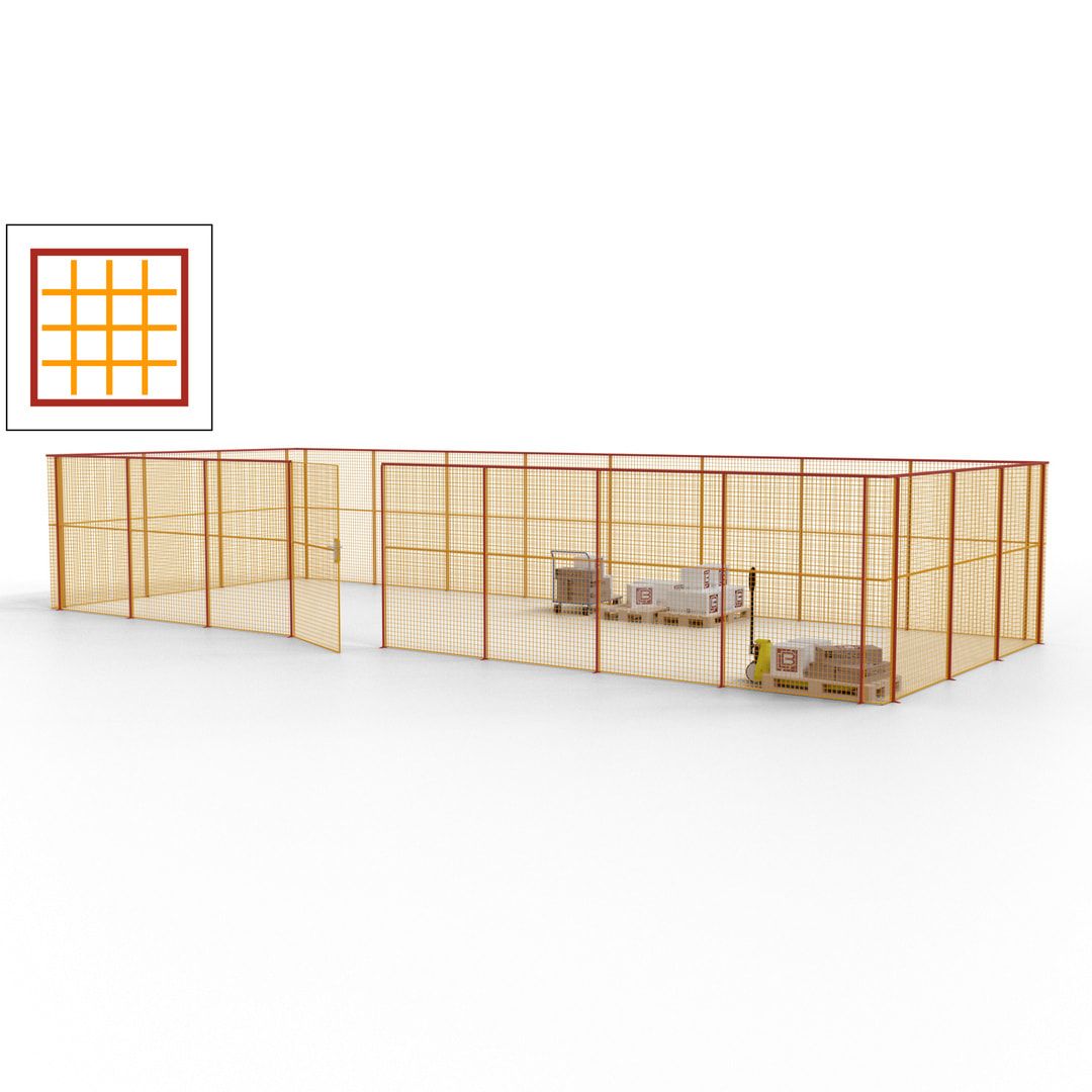 Maschinen Schutzgitter - Hallentrennwand - Sicherheitszaun - Tür - 33 m - 2.200 x 12.400 x 4.900 mm (HxBxT) - enzianblau