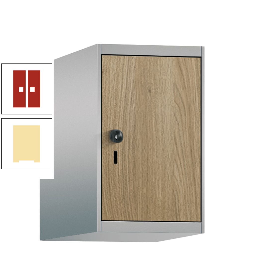 Aufsatzschrank, Schrankaufsatz, 1 Fach a 300 mm, Farbe Pastellgelb, Tür anthrazitgrau, 500 x 300 x 500 mm (HxBxT)