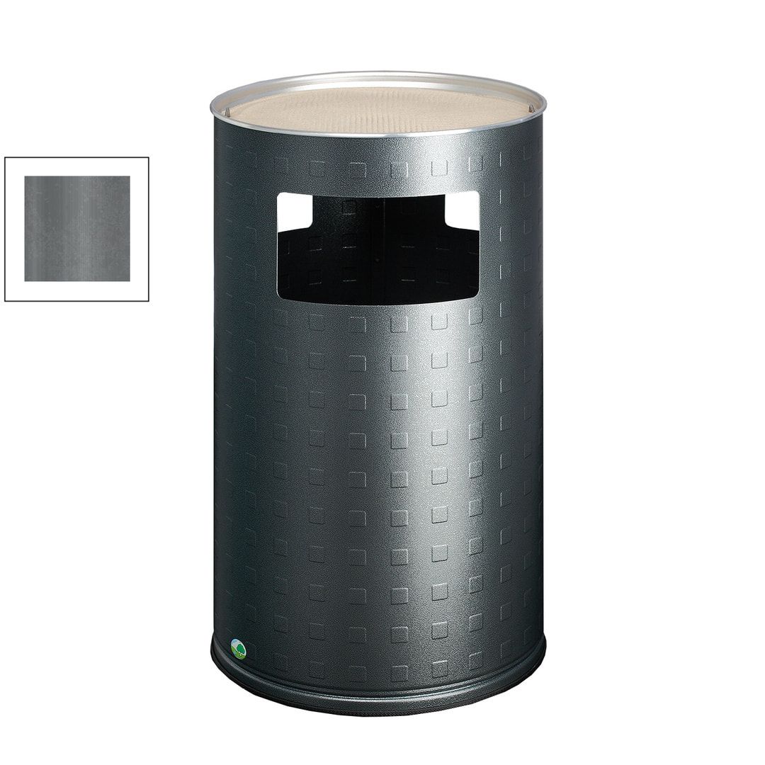 Abfallsammler mit Ascher - rund - Aluminium - Volumen 69 l - 750 x 420 x 420 mm (HxBxT) - Antik silber, geprägt