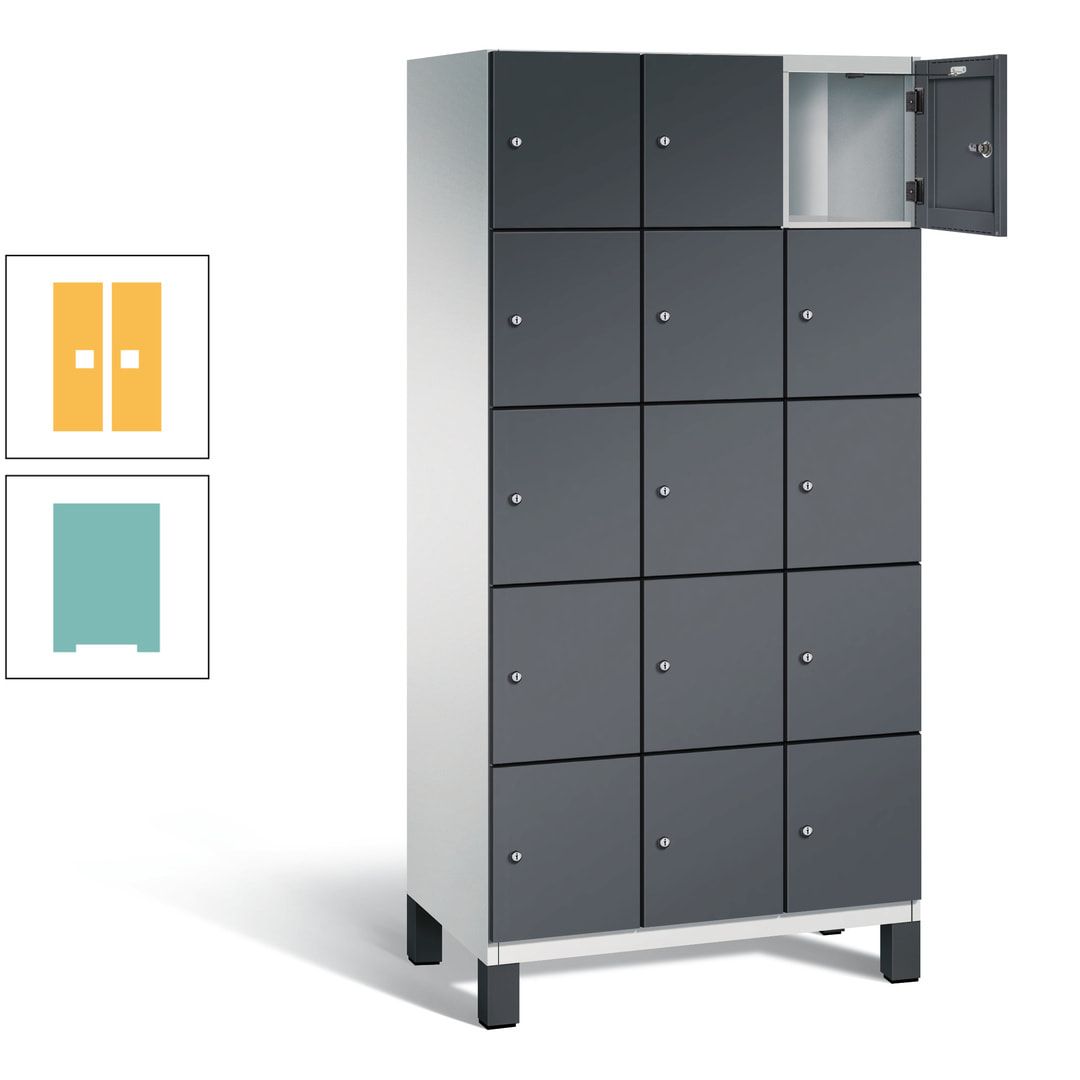 Fächerschrank, Stahlschrank, 15 Fächer, Türöffnungsbegrenzer, Füße, 1.980 x 900 x 525 mm (HxBxT), Korpus anthrazitgrau, Front anthrazitgrau