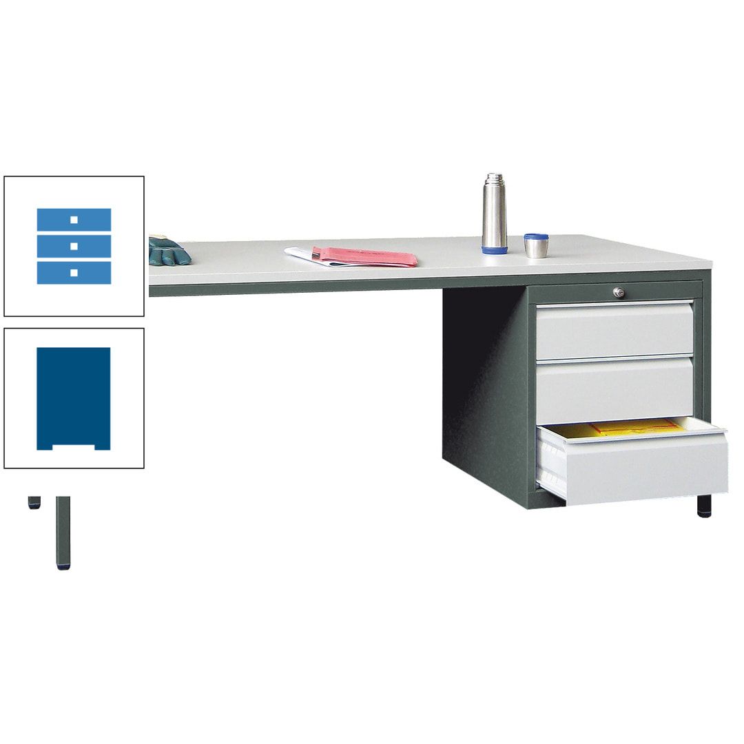 Meisterschreibtisch - 3 Schubladen 150 / 175 mm - 720 x 1.700 x 800 mm (HxBxT) - anthrazitgrau