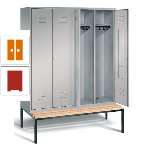 Doppel-Spindschrank, Buche Sitzbank untergebaut, 4 Abteile a 400 mm, Korpus lichtgrau, Tür anthrazitgrau, 2.090 x 1.590 x 815 mm (HxBxT)