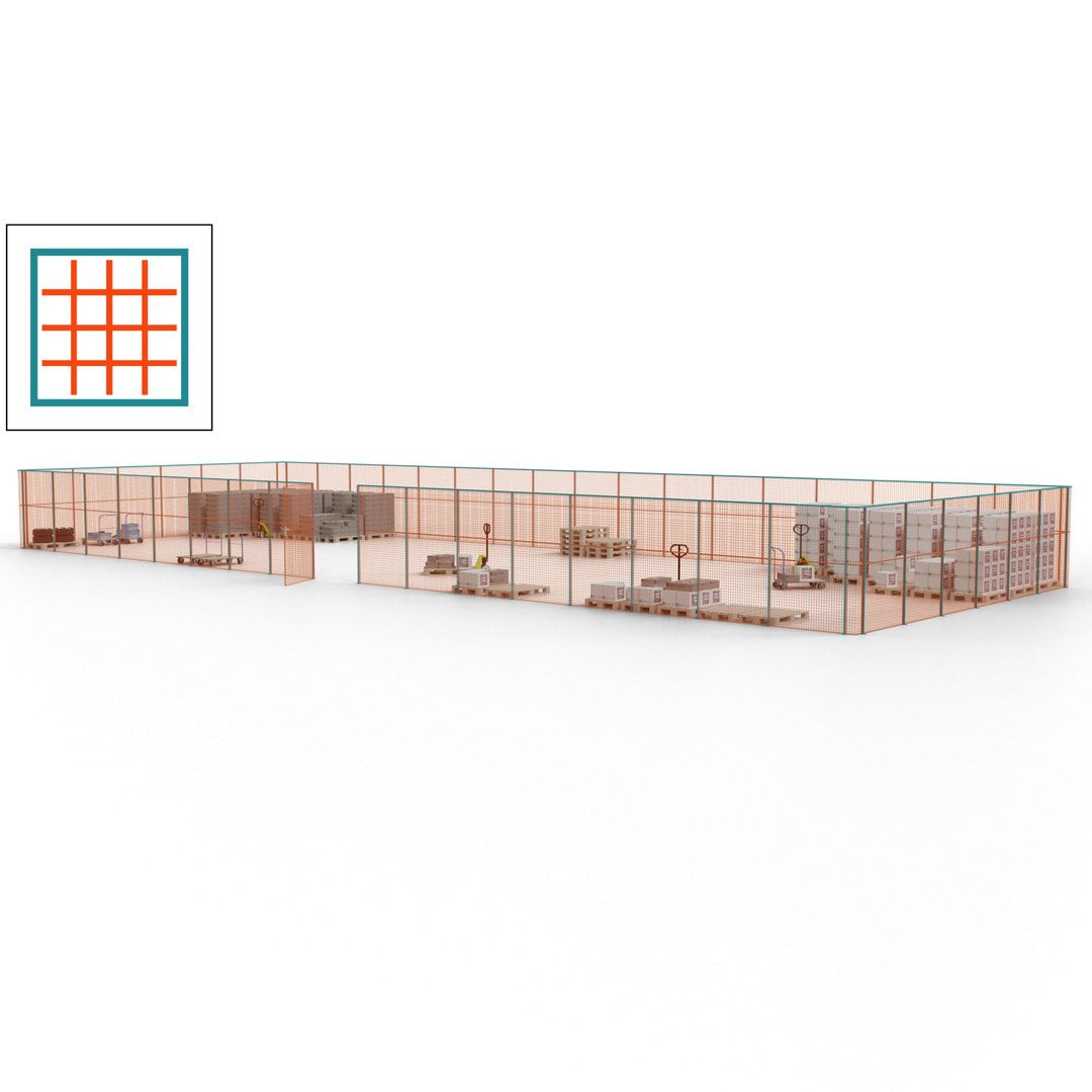 Maschinen Schutzgitter - Hallentrennwand - Sicherheitszaun - Tür - 69 m - 2.200 x 19.900 x 15.400 mm (HxBxT) - enzianblau