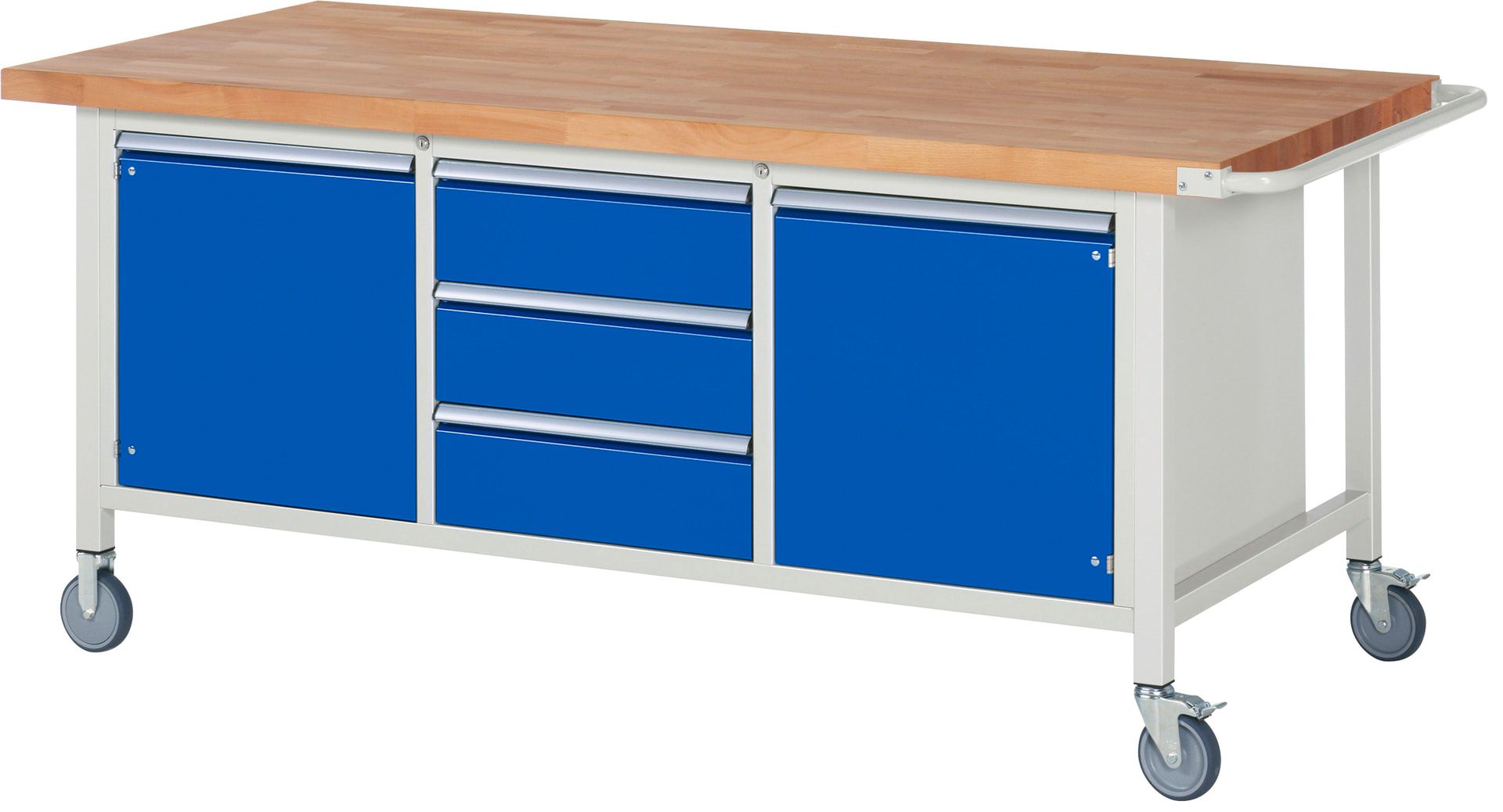 Mobile Werkbank mit 2 Schränken - 3 Schubladen - Teilauszug - 180:3 - 880 x 2.000 x 900 mm (HxBxT) - 450 kg - Buche - Anthrazitgrau
