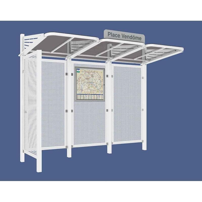 Buswartehalle - Unterstand - Stahlblech Verkleidung links - Fahrplankasten - Haltestellenschild - 2.200 x 3.000 x 1.500 mm (HxBxT) - enzianblau