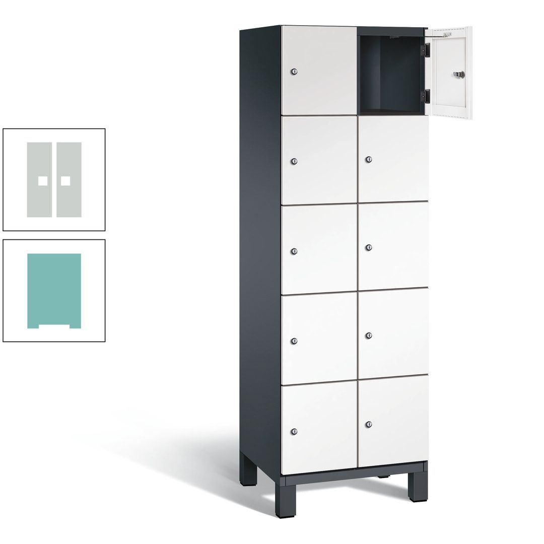 Fächerschrank, Stahlschrank, 10 Fächer, Türöffnungsbegrenzer, Füße, 1.980 x 600 x 525 mm (HxBxT), Korpus anthrazitgrau, Front anthrazitgrau