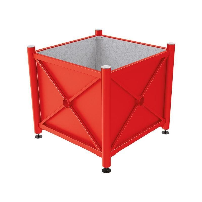 Pflanzbehälter, fvz.Stahl, innen feuerverzinkt, Verladungsgriffe, verstellbare Füße, Kopf Agora, 900 x 1.000 x 1.000 mm (HxBxT), enzianblau