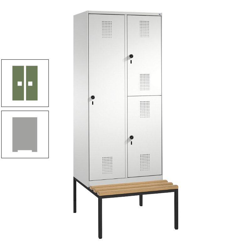 Garderobenschrank, Spind ein- und doppelstöckig Sitzbank, 2 Abteile, 3 Fächer, 2.090 x 800 x 500 mm (HxBxT), Front anthrazitgrau, Korpus anthrazitgrau