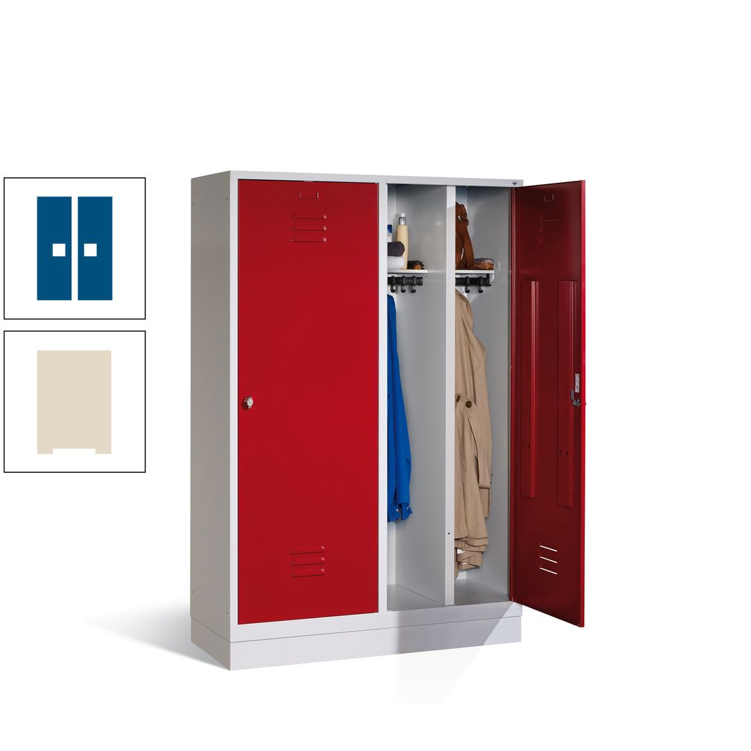Doppel-Spind mit Großtüren, Garderobenschrank mit Sockel, 4 Abteile a 300 mm, Korpus anthrazitgrau, Tür anthrazitgrau, 1.800 x 1.190 x 500 mm (HxBxT)