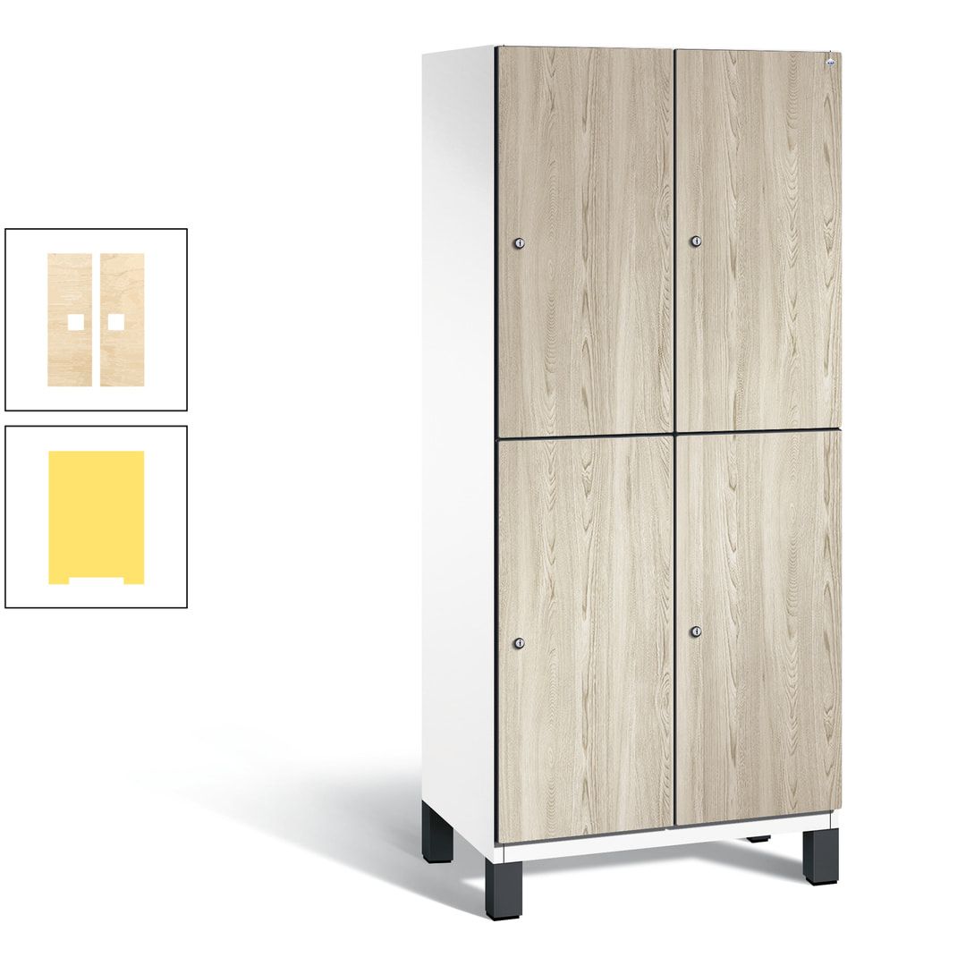 Fächerschrank, Garderobenschrank, mit Füßen, 2 Abteile, 1.980 x 800 x 525 mm (HxBxT), Korpus anthrazitgrau, Tür Donau-Ahorn