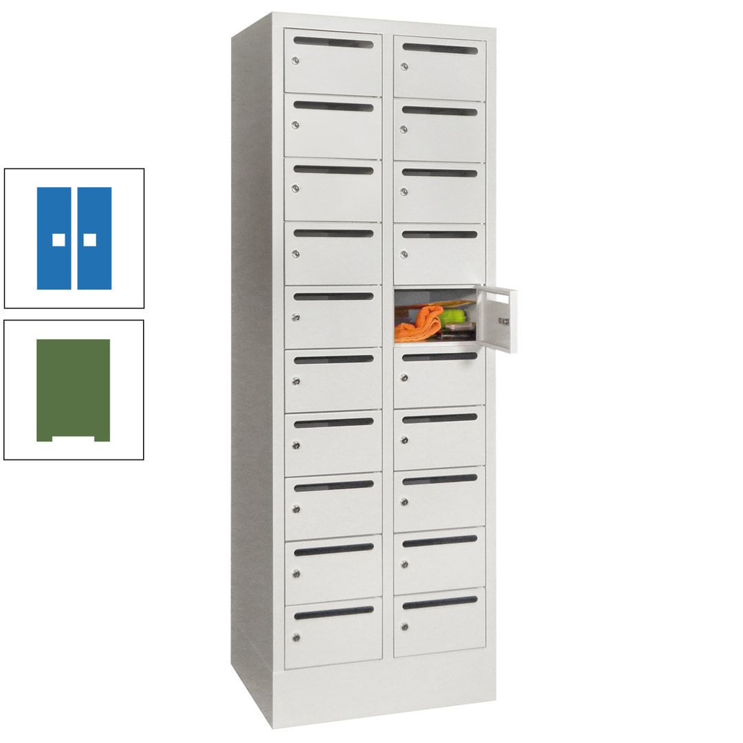 Postverteilerschrank, Schließfachschrank, 2 Abteile a 300 mm, 20 Fächer, 1.850 x 600 x 500 mm (HxBxT), Korpus anthrazitgrau, Front anthrazitgrau