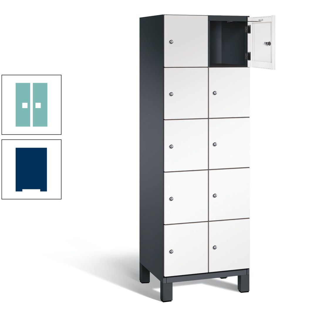 Fächerschrank, Stahlschrank, 10 Fächer, Türöffnungsbegrenzer, Füße, 1.980 x 600 x 525 mm (HxBxT), Korpus anthrazitgrau, Front anthrazitgrau