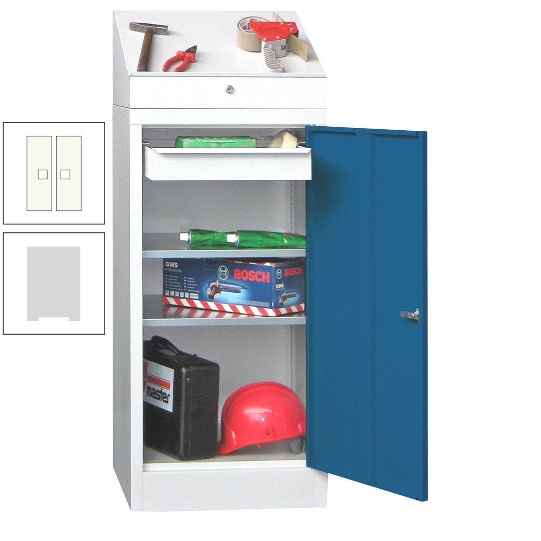 Stehpult mit Schrank - Vollblechtür - 1 Einlegeboden, 1 Ausziehboden, 1 Schublade - 1.270x500x500 mm (HxBxT) - anthrazitgrau